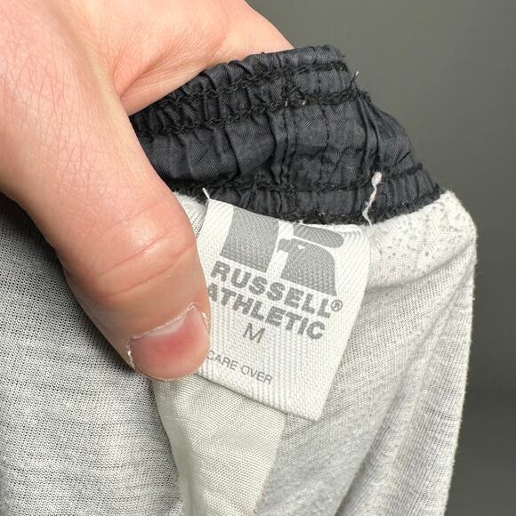 Vintage Y2K Russell Track Pants Mens M Jet Black Nylon Joggers Embroidered - Picture 4 of 4